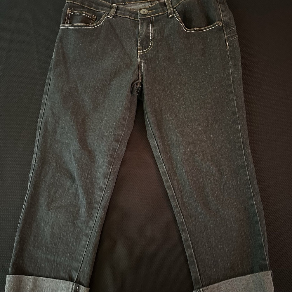 Be-Girl Junior Stretch Denim Capri Jeans Dark Wash 13/14 Rolled Cuff